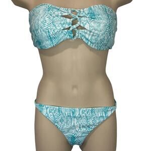 Tori Praver Swimwear 2 piece Bikini NWT New size L Ice Blue Snakeskin Print